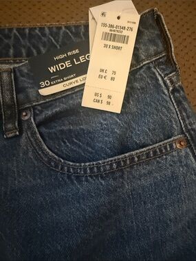 High Rise Wide Leg Blue Denim Jeans - 30 X Short